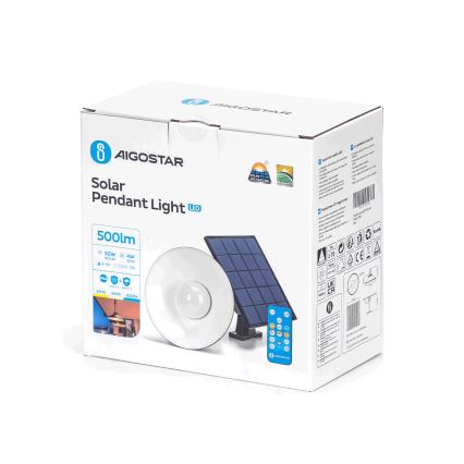 Aigostar - Светодиодная подвесная люстра на солнечной батарее с регулированием яркости LED/3,2V 3000K/4000K/6500K 5000 mAh IP65 + дистанционное управление