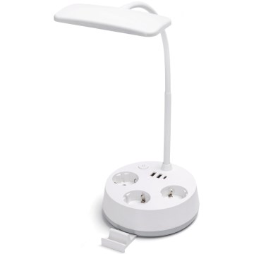 Aigostar - Светодиодная регулируемая настольная лампа с розетками и USB LED/4,6W/230V 3000/4000/6500K белая