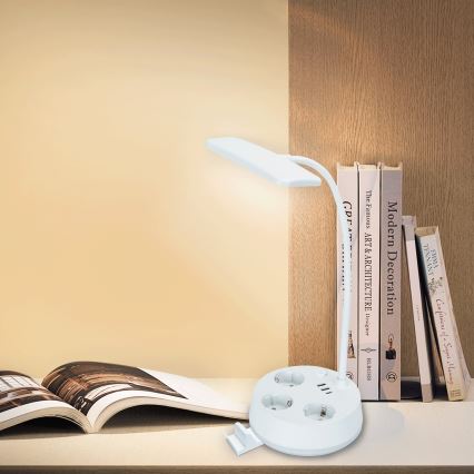 Aigostar - Светодиодная регулируемая настольная лампа с розетками и USB LED/4,6W/230V 3000/4000/6500K белая