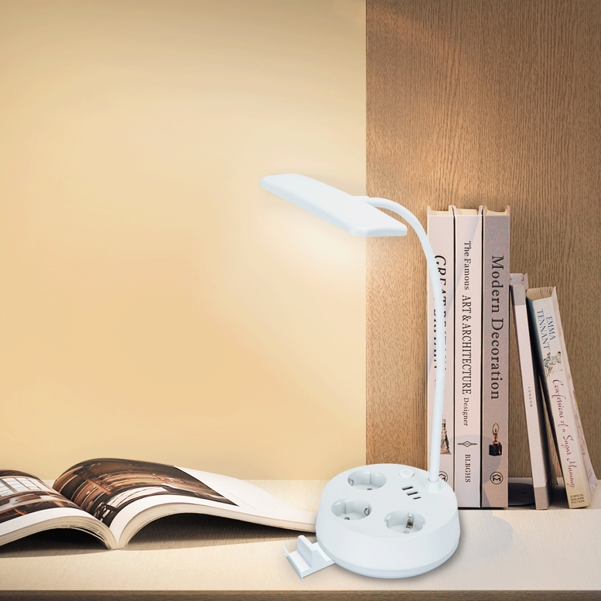Aigostar - Светодиодная регулируемая настольная лампа с розетками и USB LED/4,6W/230V 3000/4000/6500K белая