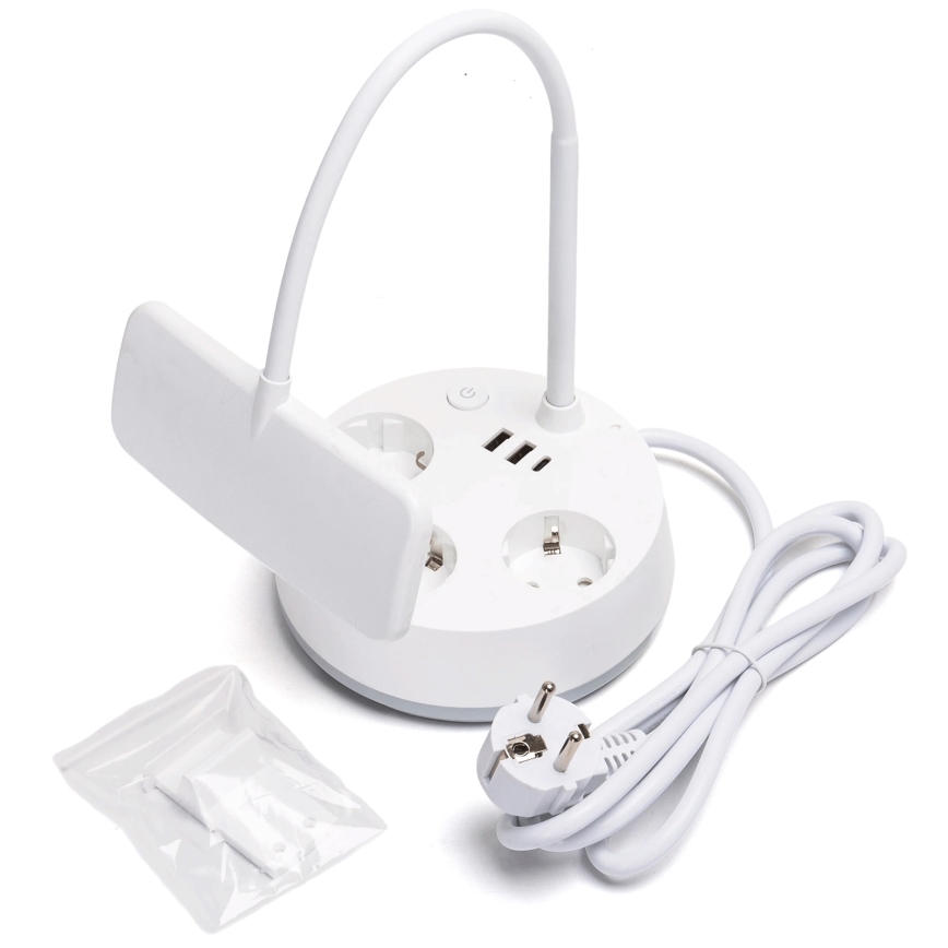 Aigostar - Светодиодная регулируемая настольная лампа с розетками и USB LED/4,6W/230V 3000/4000/6500K белая