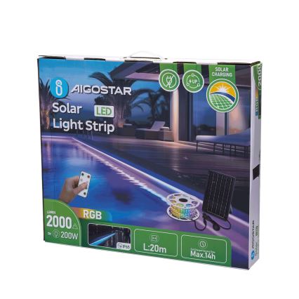 Aigostar - Светодиодная RGB-лента на солнечной батарее с регулированием яркости LED/20W/3,2V 20 м IP65 20000 mAh + дистанционное управление
