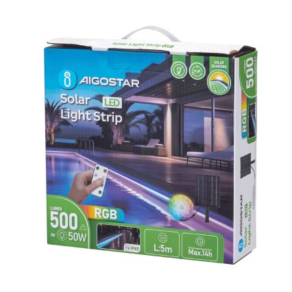 Aigostar - Светодиодная RGB-лента на солнечной батарее с регулированием яркости LED/5W/3,2V 5+2 м IP65 4000 mAh + дистанционное управление