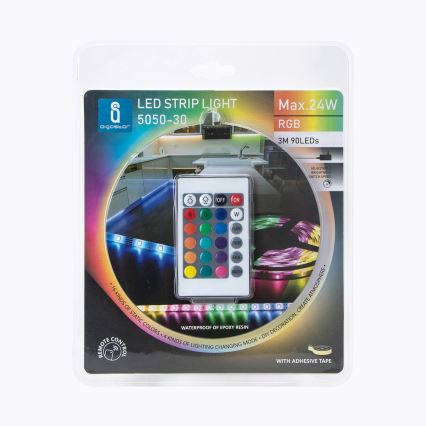 Aigostar - Светодиодная RGB-лента с регулированием яркости 3 м LED/24W/12/230V IP65 + дистанционное управление