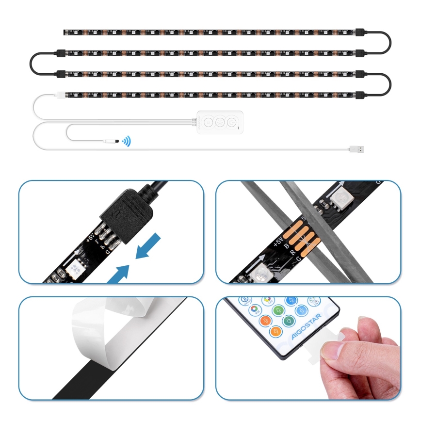 Aigostar - Светодиодная RGB-лента с регулированием яркости 4x0,5 м LED/4,5W/5V Wi-Fi + дистанционное управление