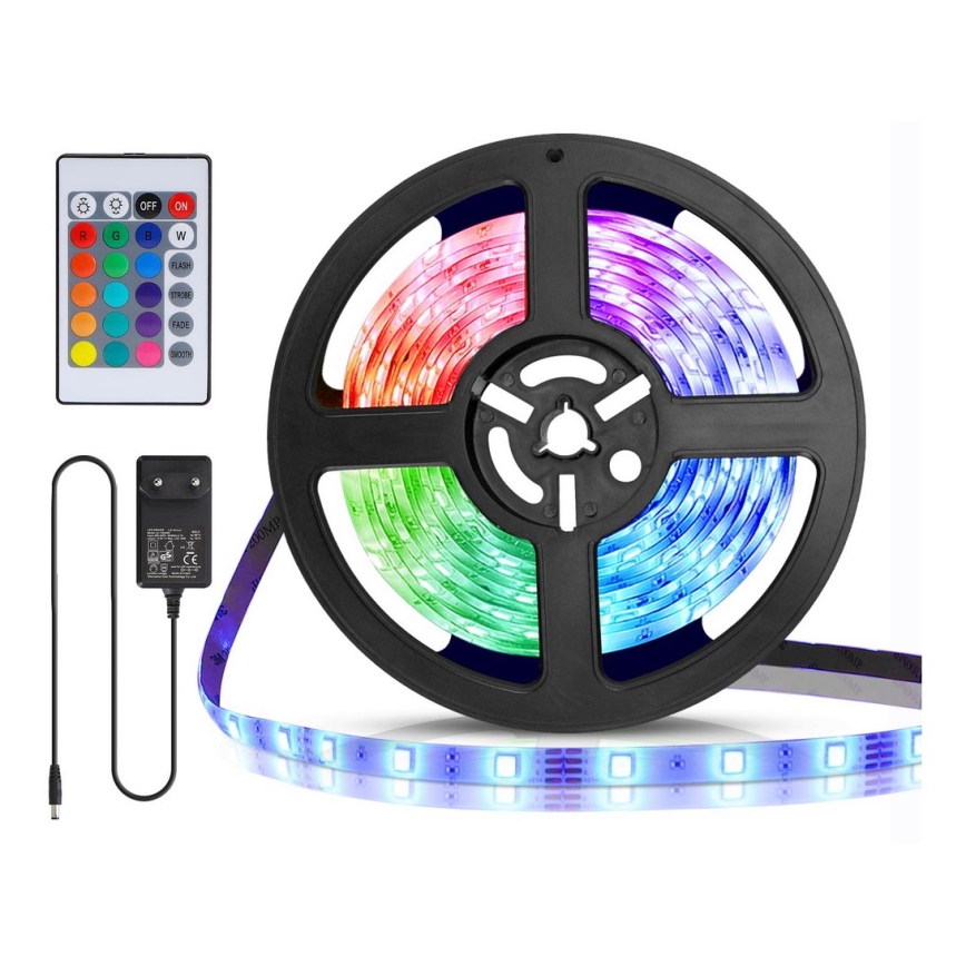 Aigostar - Светодиодная RGB-лента с регулированием яркости 5 м LED/24W/12/230V IP65 + пульт ДУ