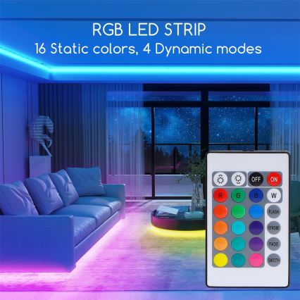 Aigostar - Светодиодная RGB-лента с регулированием яркости 5 м LED/24W/12/230V IP65 + пульт ДУ