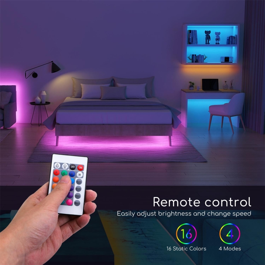 Aigostar - Светодиодная RGB-лента с регулированием яркости 5 м LED/24W/12/230V IP65 + пульт ДУ