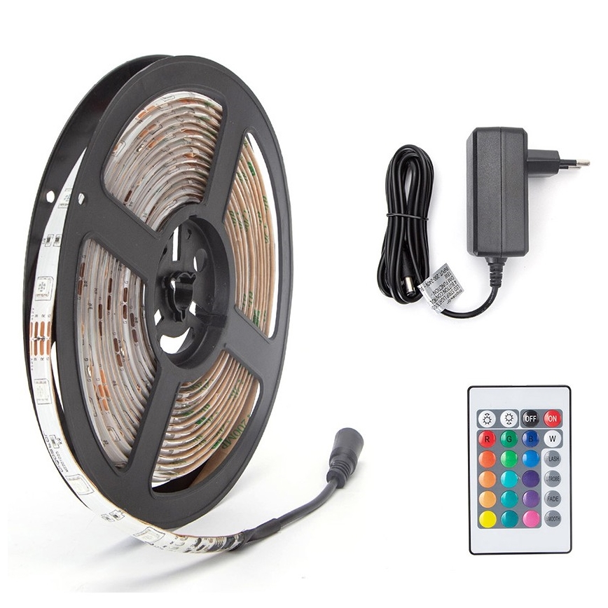 Aigostar - Светодиодная RGB-лента с регулированием яркости 5 м LED/24W/12/230V IP65 + пульт ДУ