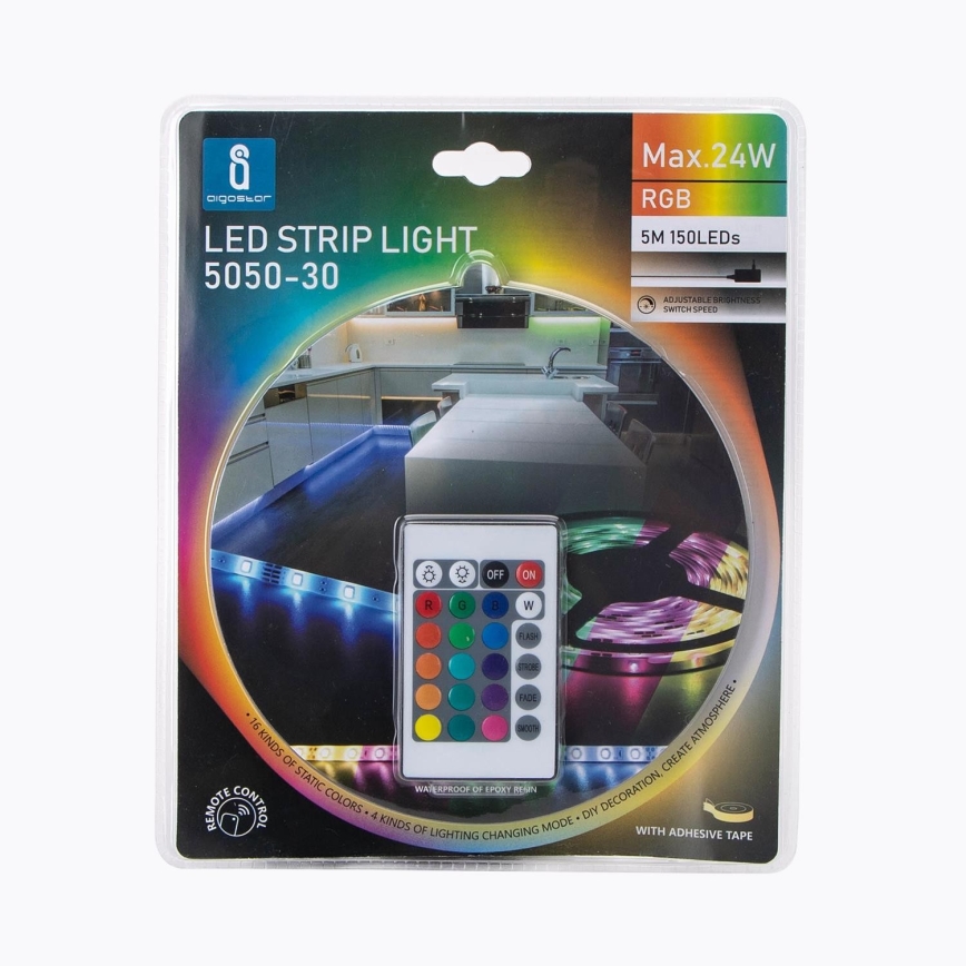 Aigostar - Светодиодная RGB-лента с регулированием яркости 5 м LED/24W/12/230V IP65 + пульт ДУ