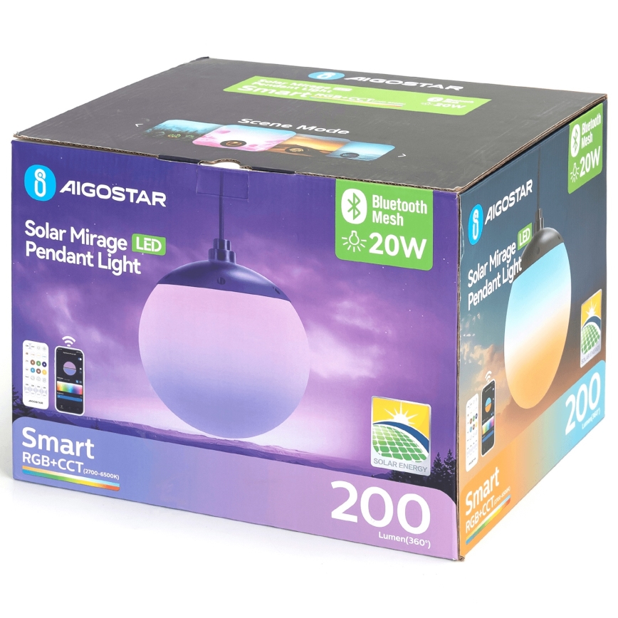 Aigostar - Светодиодная RGB-люстра на солнечной батарее с регулированием яркости MESH LED/20W/3,7V 4000 mAh 2700K-6500K IP65 диаметр 20 см