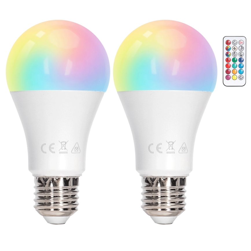 Aigostar - LED RGBW диммируемая лампа A60 E27/10W/230V 3000K + пульт дистанционного управления