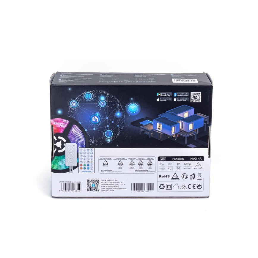 Aigostar - Светодиодная RGBW-лента с регулированием яркости LED/48W/12V 2x7,5 м Wi-Fi