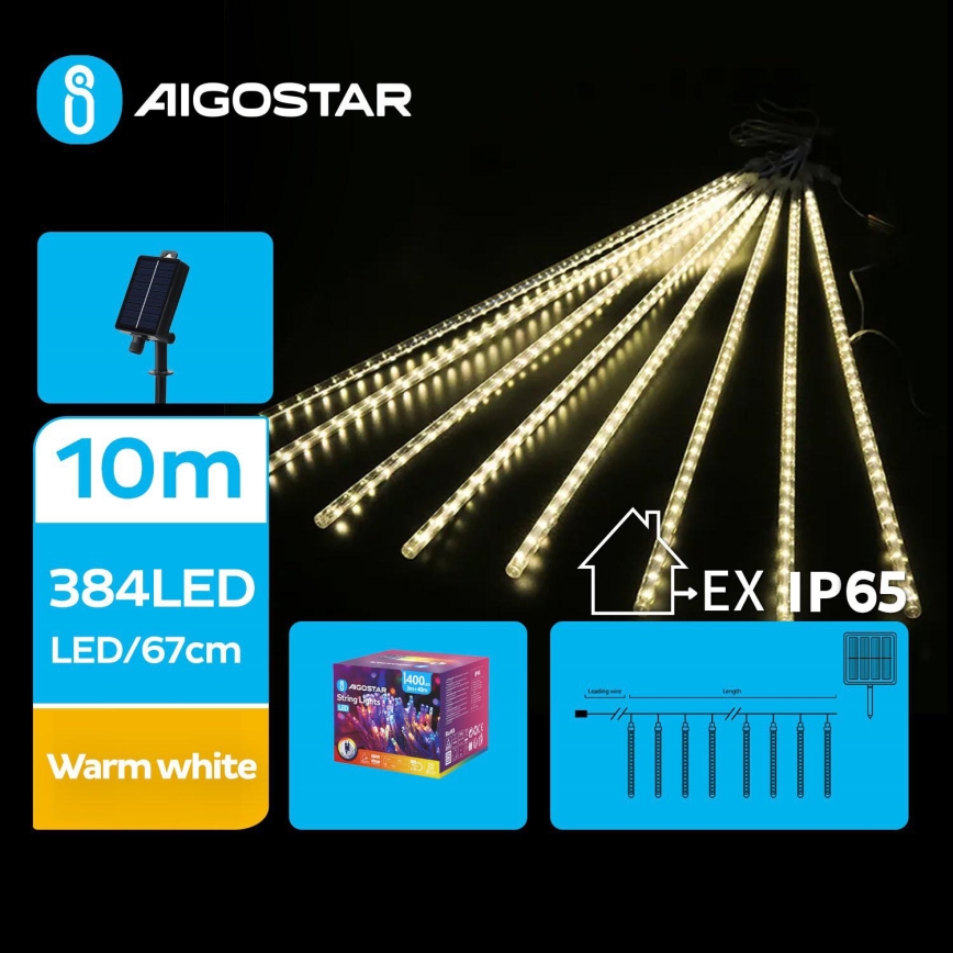 Aigostar - Светодиодная рождественская гирлянда на солнечной батарее 384xLED/13 м 1200 mAh IP65 теплый белый