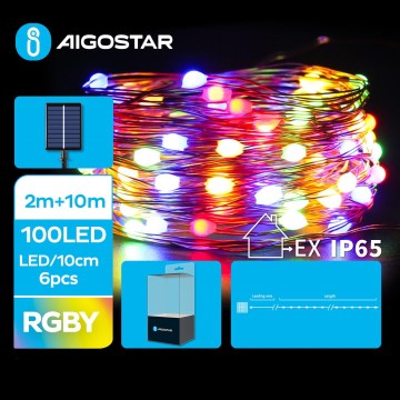 Aigostar - Светодиодная рождественская гирлянда на солнечной батарее 100xLED/8 функций 12 м IP65 цветной