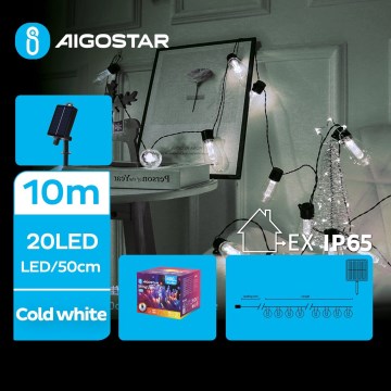 Aigostar - Светодиодная рождественская гирлянда на солнечной батарее 20xLED/8 функций 11,5 м IP65 холодный белый
