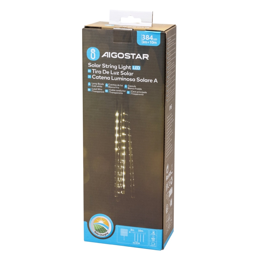 Aigostar - Светодиодная рождественская гирлянда на солнечной батарее 384xLED/13 м IP65 холодный белый