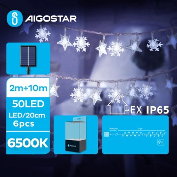 Aigostar - Светодиодная рождественская гирлянда на солнечной батарее 50xLED/8 функций 12 м IP65 800 mAh холодный белый