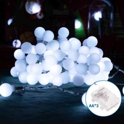 Aigostar - LED наружная гирлянда, 25 светодиодов, питание от 3 батареек AA, 8 режимов, 2,8 м, IP44, холодный белый