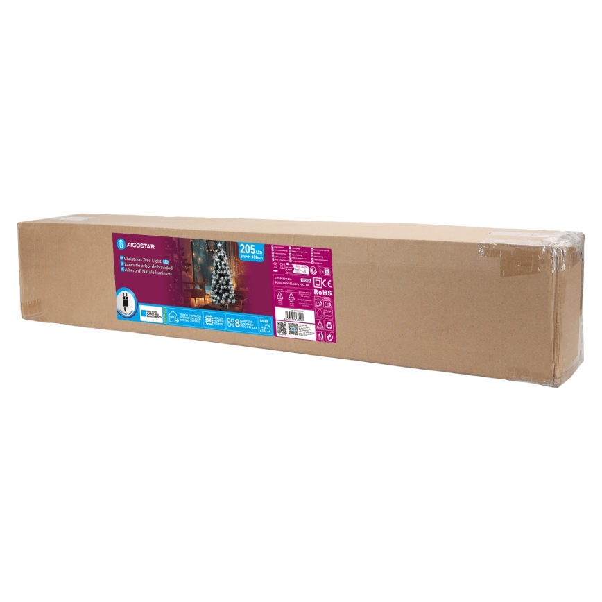 Aigostar - LED уличная рождественская ёлка 205xLED/8 режимов 1,8 м IP44 холодный белый