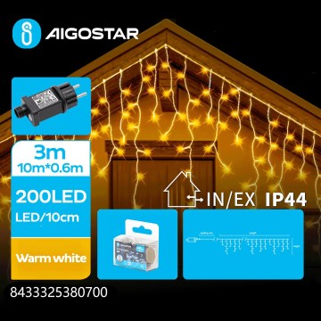 Aigostar - Светодиодная уличная рождественская гирлянда 200xLED/8 функций 13x0,6 м IP44 теплый белый