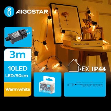 Aigostar - Светодиодная уличная декоративная гирлянда 10xLED/3 м IP44 теплый белый