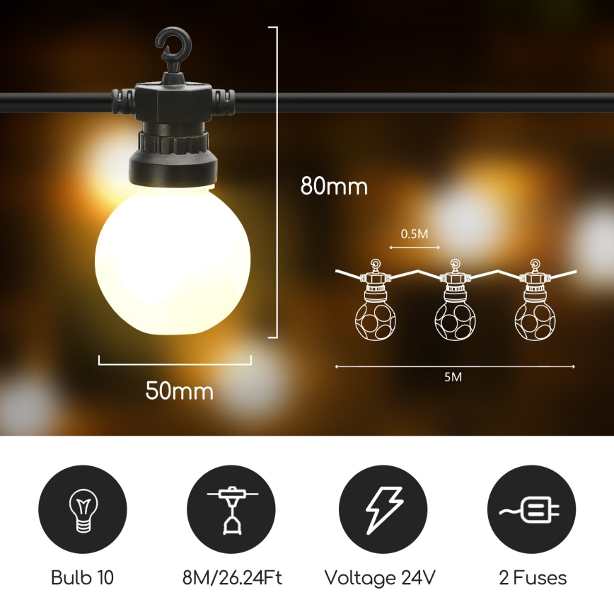 Aigostar - Светодиодная уличная декоративная гирлянда 10xLED/8 м IP44 теплый белый