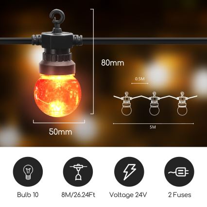 Aigostar - Светодиодная уличная декоративная гирлянда 10xLED/8 м IP44 теплый белый