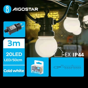 Aigostar - Светодиодная уличная декоративная гирлянда 20xLED/3 м IP44 холодный белый