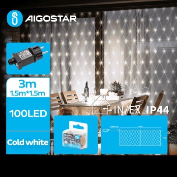 Aigostar - Светодиодная уличная гирлянда 100xLED/8 функций 4,5x1,5 м IP44 холодный белый