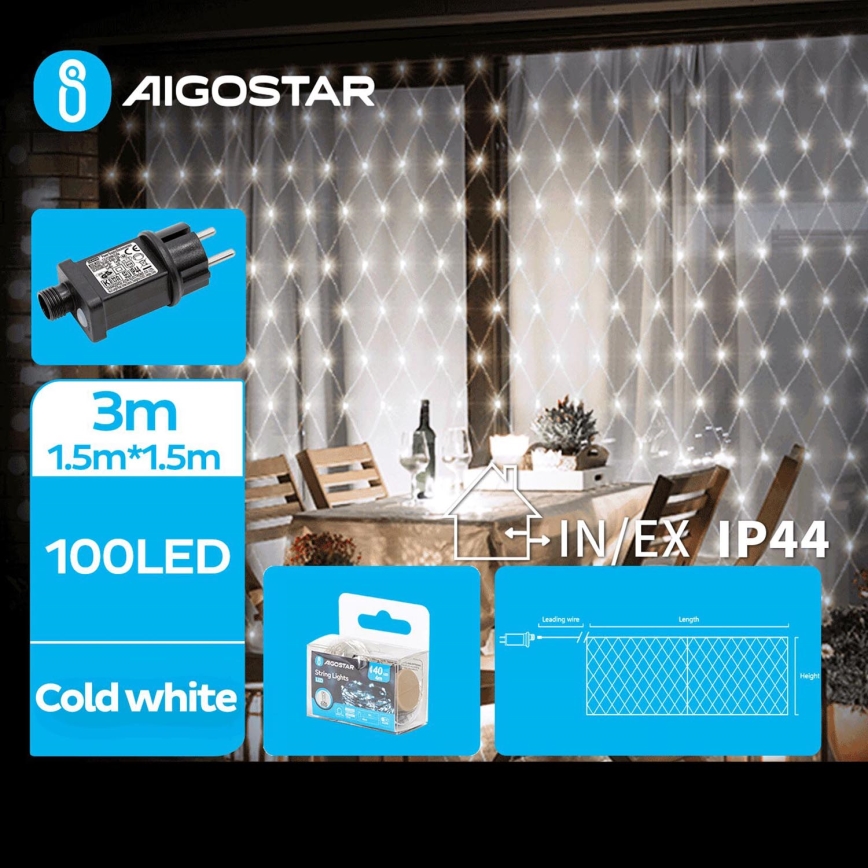 Aigostar - Светодиодная уличная гирлянда 100xLED/8 функций 4,5x1,5 м IP44 холодный белый