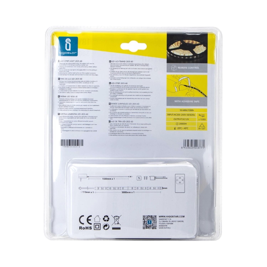 Aigostar - Светодиодная уличная лента с регулированием яркости 5 м LED/18W/12/230V 3000K IP65