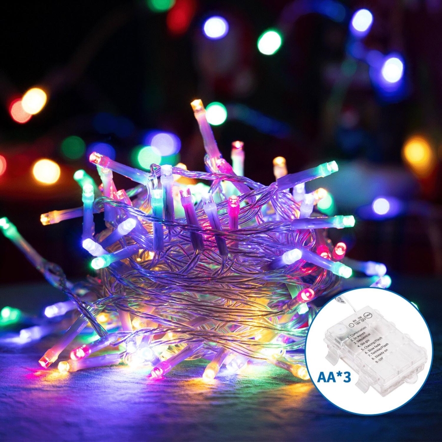 Aigostar - Светодиодная уличная рождественская гирлянда 100 светодиодов/8 режимов 3xAA 10,3 м IP44 многоцветная