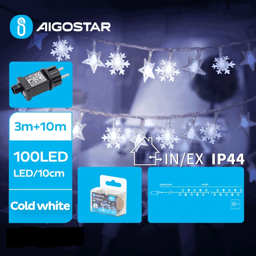 Aigostar - Светодиодная уличная рождественская гирлянда 100xLED/8 функций 13 м IP44 холодный белый