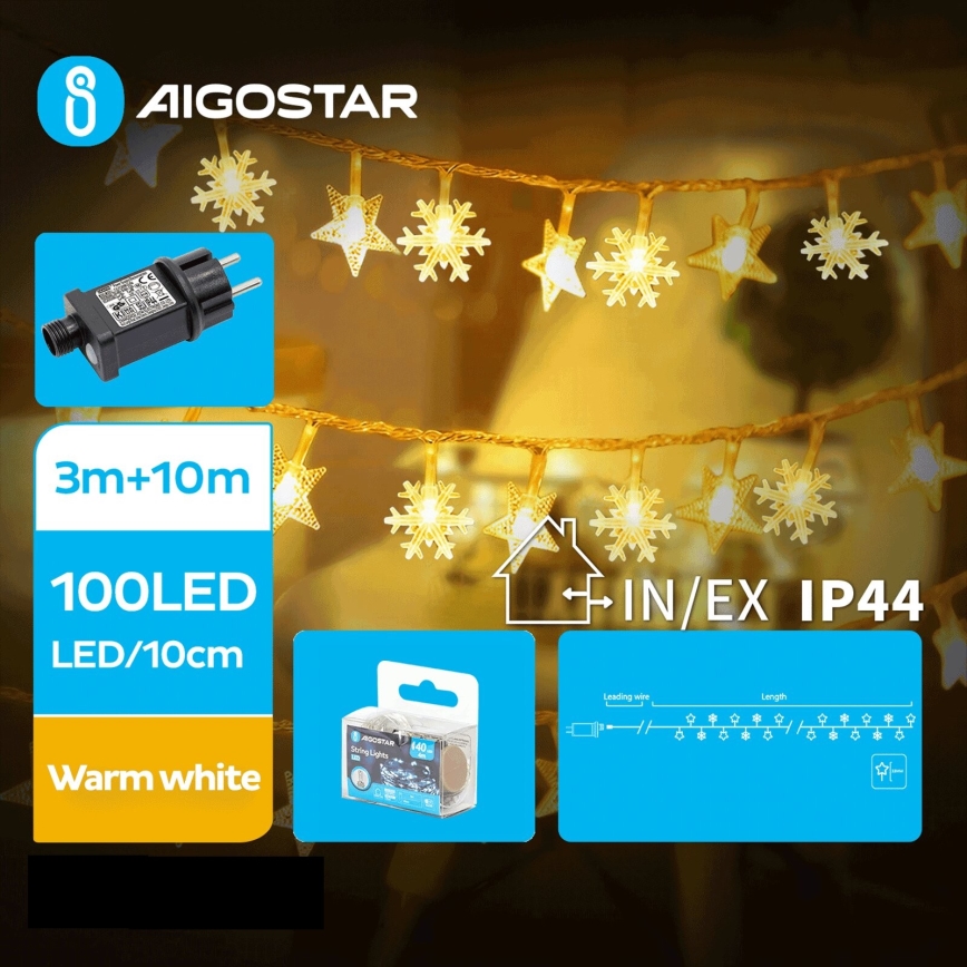 Aigostar - Светодиодная уличная рождественская гирлянда 100xLED/8 функций 13 м IP44 теплый белый