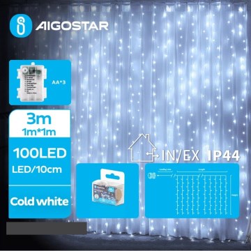 Aigostar - Светодиодная уличная рождественская гирлянда 100xLED/8 функций 3xAA 4x1 м IP44 холодный белый