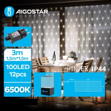 Aigostar - Светодиодная уличная рождественская гирлянда 100xLED/8 функций 4,5x1,5 м IP44 холодный белый