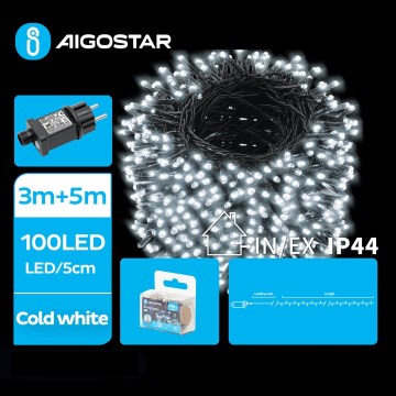 Aigostar - Светодиодная уличная рождественская гирлянда 100xLED/8 функций 8 м IP44 холодный белый