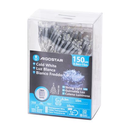Aigostar - Светодиодная уличная рождественская гирлянда 150xLED/8 функций 15,3 м IP44 холодный белый