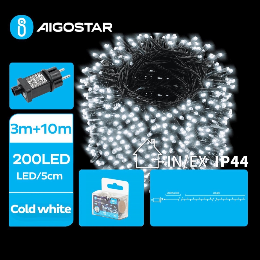 Aigostar - Светодиодная уличная рождественская гирлянда 200xLED/8 функций 13 м IP44 холодный белый