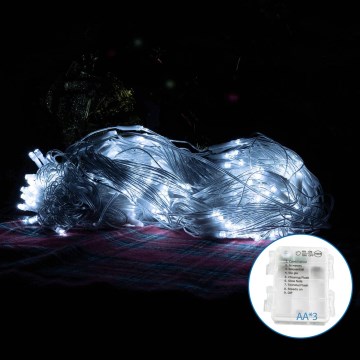 Aigostar - Светодиодная уличная рождественская гирлянда 200xLED/8 функций/3xAA 6x1,5 м IP44 холодный белый