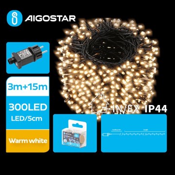 Aigostar - Светодиодная уличная рождественская гирлянда 300xLED/8 функций 18 м IP44 теплый белый