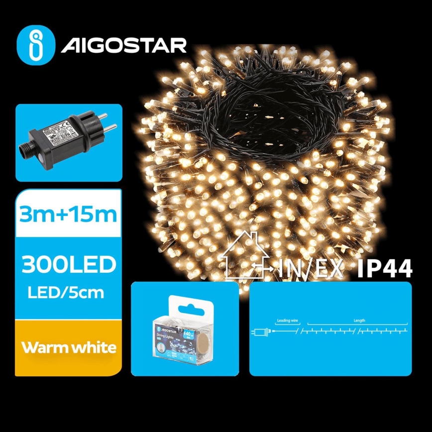 Aigostar - Светодиодная уличная рождественская гирлянда 300xLED/8 функций 18 м IP44 теплый белый