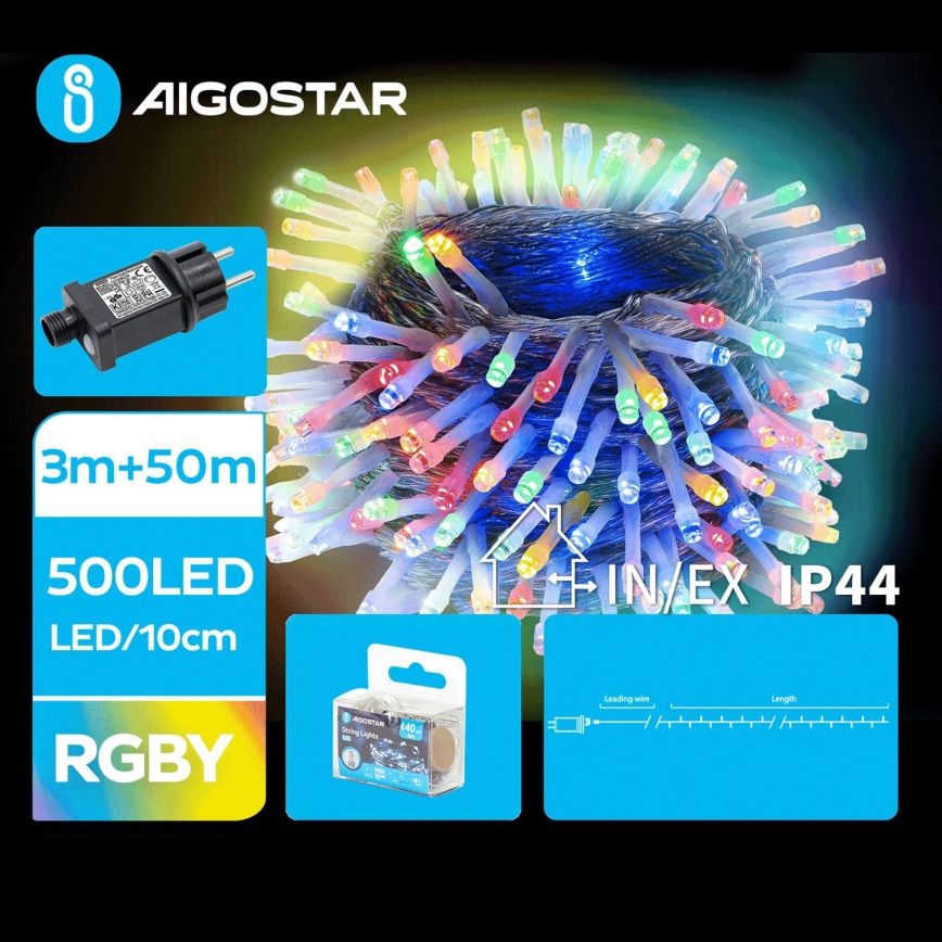 Aigostar - Светодиодная уличная рождественская гирлянда 500xLED/8 функций 53 м IP44 цветной
