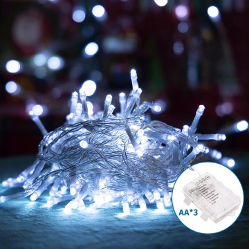 Aigostar - Светодиодная уличная рождественская гирлянда 50xLED/8 функций 3xAA 5,3 м IP44 холодный белый