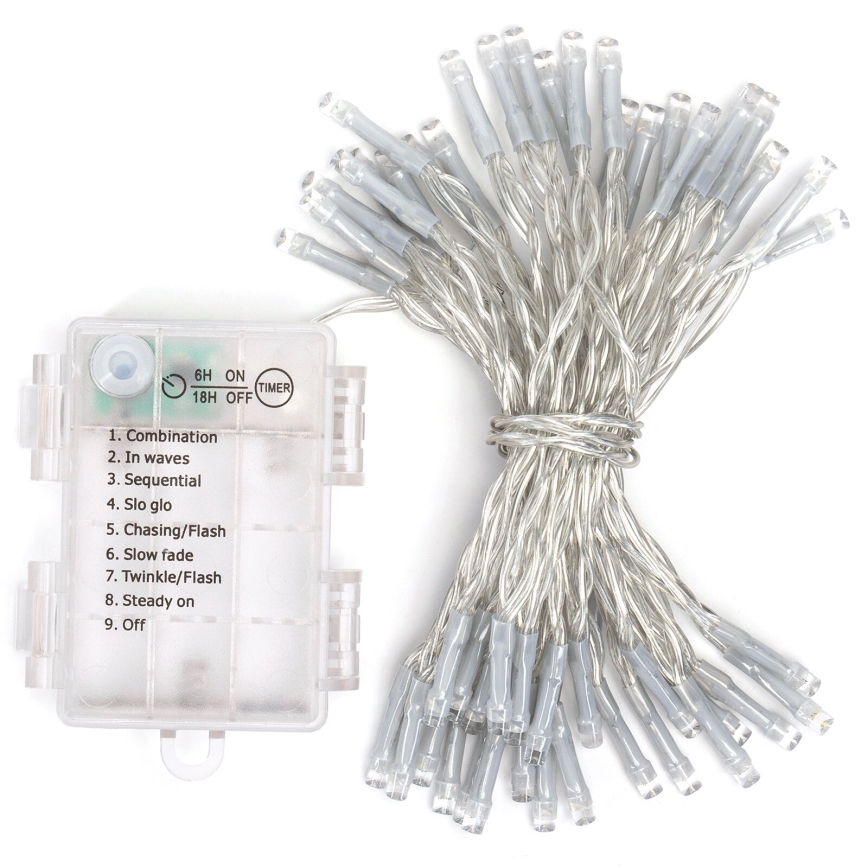 Aigostar - Светодиодная уличная рождественская гирлянда 50xLED/8 функций 3xAA 5,3 м IP44 холодный белый