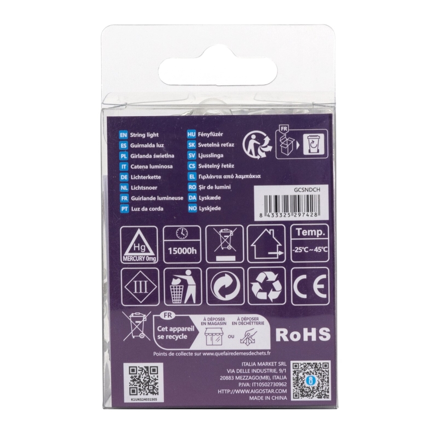 Aigostar - Светодиодная уличная рождественская гирлянда 50xLED/8 функций 3xAA 5,3 м IP44 холодный белый