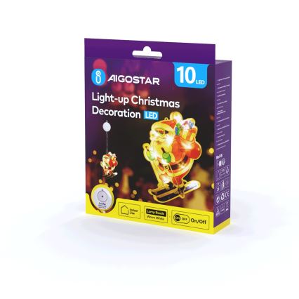 Aigostar - Светодиодное рождественское украшение LED/3xAAA Санта-Клаус на лыжах 23 см