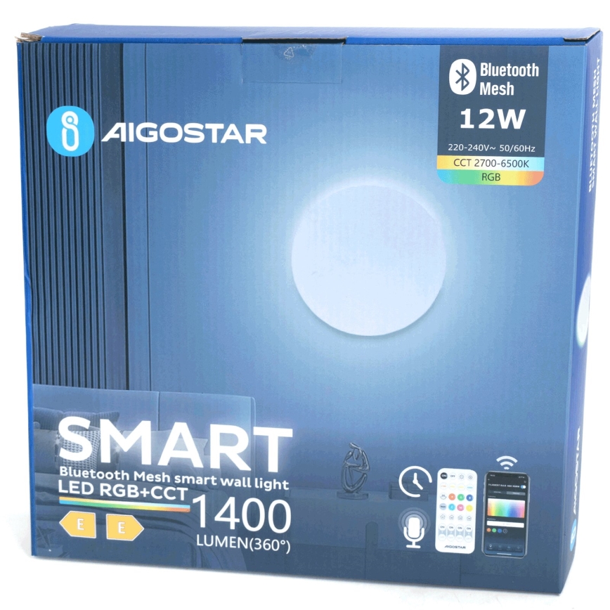 Aigostar - Светодиодный настенный RGBW-светильник с регулированием яркости MESH Smart LED/12W/230V 2700-6500K белый + дистанционное управление