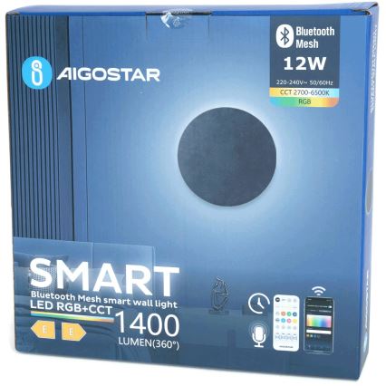 Aigostar - Светодиодный настенный RGBW-светильник с регулированием яркости MESH Smart LED/12W/230V 2700-6500K черный + дистанционное управление